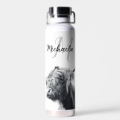 Hochlandkuhportrait Initialmonogramm Schwarz-weiß Trinkflasche (Rückseite)