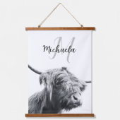 Hochlandkuhportrait Initialmonogramm Schwarz-weiß Wandteppich Mit Holzrahmen (Vorderseite)