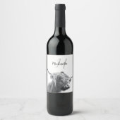 Hochlandkuhportrait Initialmonogramm Schwarz-weiß Weinetikett (Vorderseite)