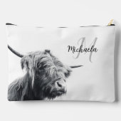 Hochlandkuhportrait Initialmonogramm Schwarz-weiß Zubehörtasche (Rückseite)