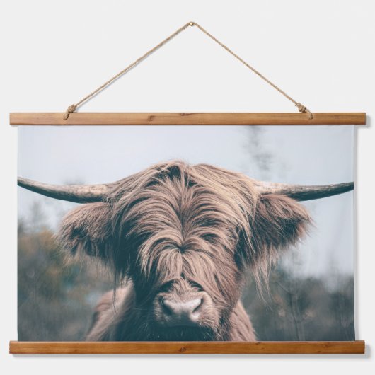 Hochlandkuhportrait Wandteppich Mit Holzrahmen (Vorne)