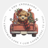 Hochlandkuhroter Lkw Niedlich Holiday Rücksendeadr Runder Aufkleber (Vorderseite)