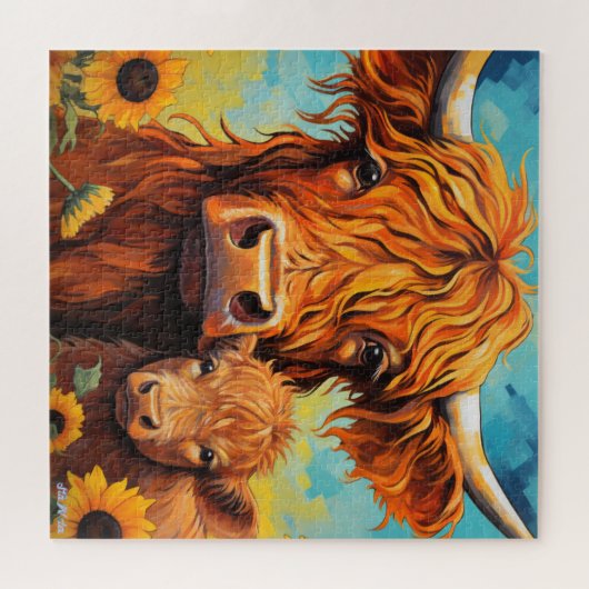 Hochlandkuhsonnenblume mit Kalbspuzzle Puzzle (Horizontal)