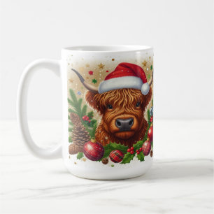 Hochlandkuhweiden Weihnachten Weihnachtsmannmütze Kaffeetasse