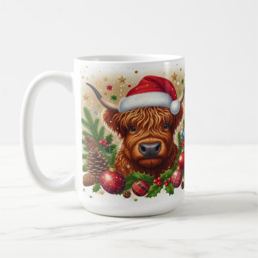 Hochlandkuhweiden Weihnachten Weihnachtsmannmütze Kaffeetasse (Links)