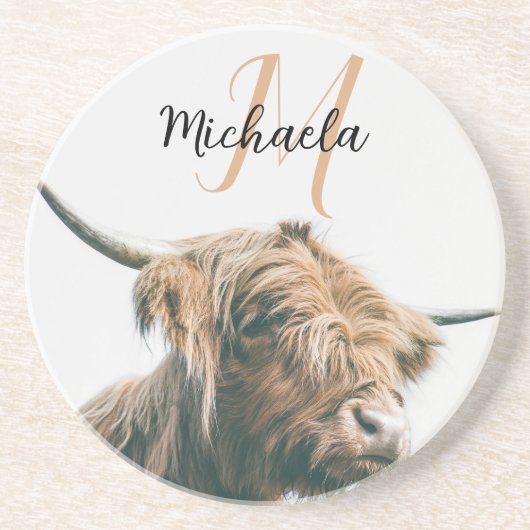 Hochlandportrait individuelle Name Getränkeuntersetzer (Vorne)