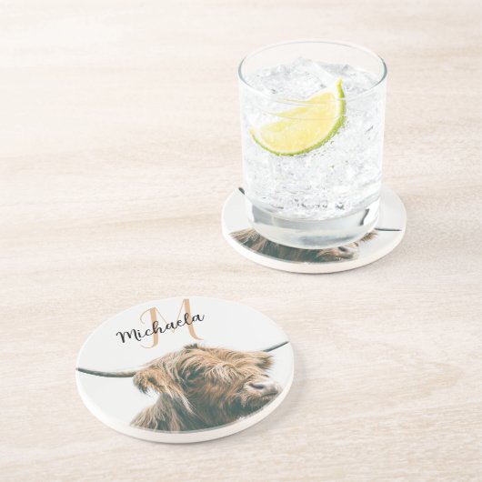 Hochlandportrait individuelle Name Getränkeuntersetzer (Seite)