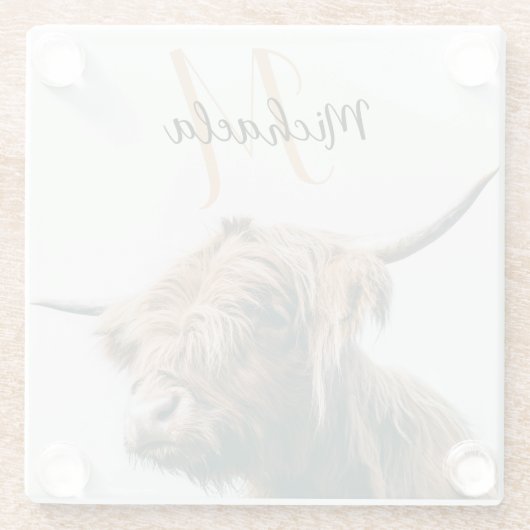 Hochlandportrait individuelle Name Glasuntersetzer (Rückseite)