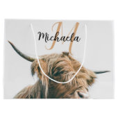 Hochlandportrait individuelle Name Große Geschenktüte (Rückseite)