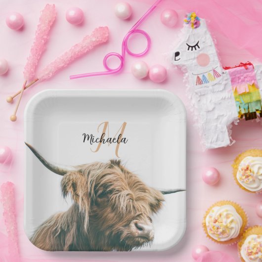 Hochlandportrait individuelle Name Pappteller (Party)