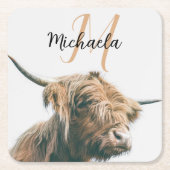 Hochlandportrait individuelle Name Rechteckiger Pappuntersetzer (Vorderseite)