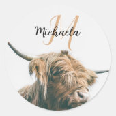 Hochlandportrait individuelle Name Runder Aufkleber (Vorderseite)
