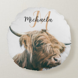 Hochlandportrait individuelle Name Rundes Kissen