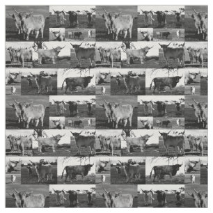Hochlandrinder-Fotocollage in Schwarz-Weiß, Stoff