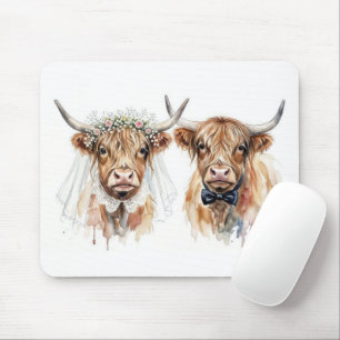 Hochlandrinder-Hochzeit in Aquarell Mousepad