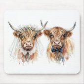 Hochlandrinder-Hochzeit in Aquarell Mousepad (Vorne)