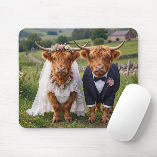 Hochlandrinderhochzeit auf einer Weide Mousepad (Mit Mouse)