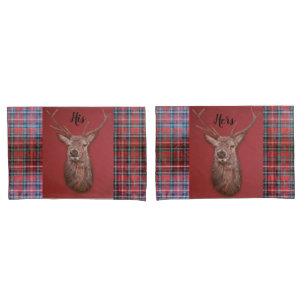 Hochlandrotes Hirsch-u. Tartan-Kissen-Kasten-Set Kissenbezug
