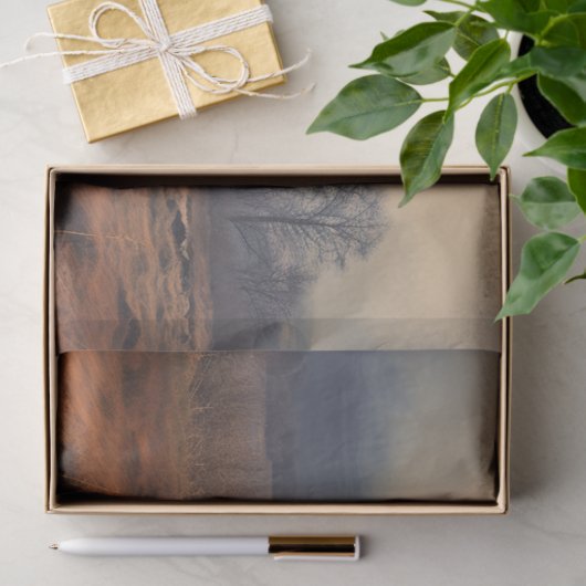 Hochlandskuh in Foggy Landscape Decoupage Papier (Geschenk)