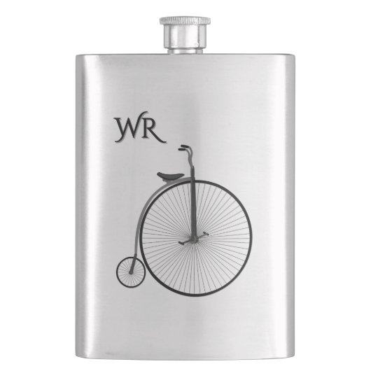 Hochrad-Vintage-Fahrrad-Monogramm Flachmann (Vorderseite)