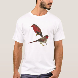 Hochrote Fink-(schwarz-aufgebläht) Paare T-Shirt