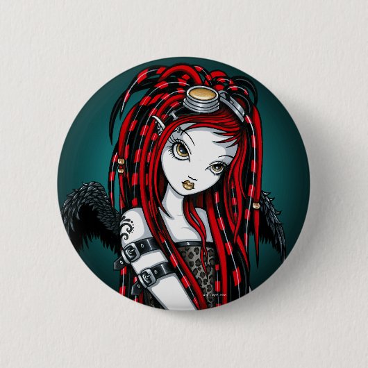 "Hochroter" roter TätowierungCyber Goth Button (Vorderseite)