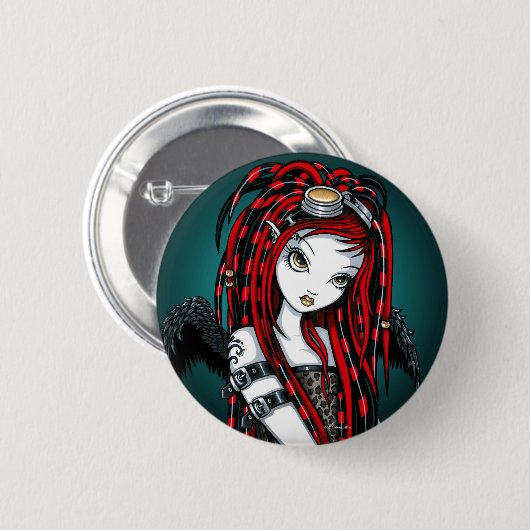 "Hochroter" roter TätowierungCyber Goth Button (Vorne & Hinten)