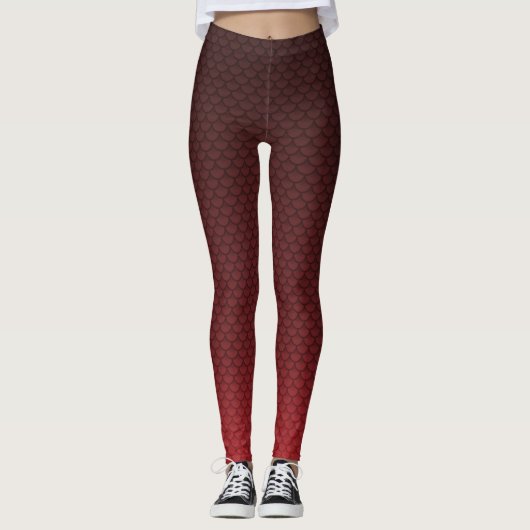 Hochrotes Rot Ombre Drache-Skala-Muster Leggings (Vorderseite)