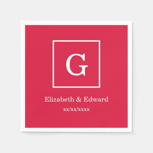 Hochrotes weißes gerahmtes Anfangsmonogramm Serviette (Vorderseite)