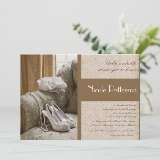 Hochschuhe Perlen Brause Dusche Einladung (Stehend Vorderseite)