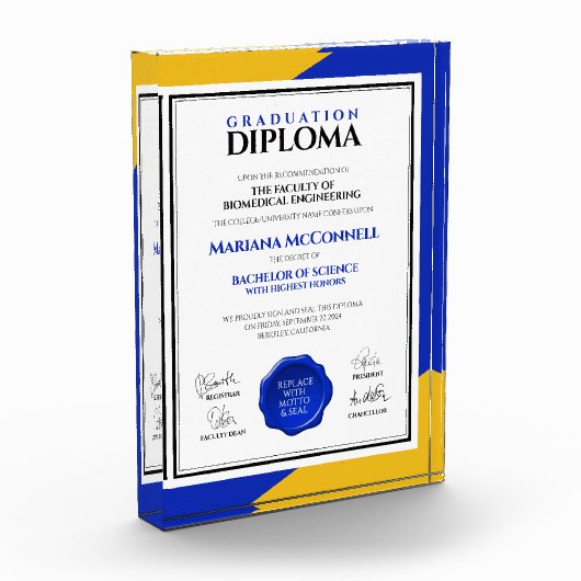 Hochschuldiplom der Blue Gold School Uni Fotoblock (Links)