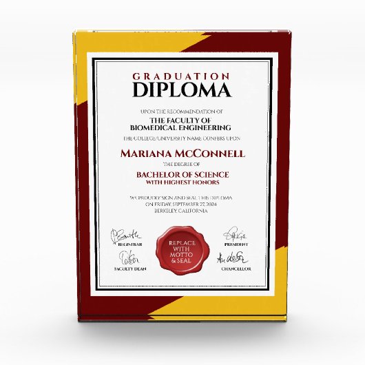 Hochschuldiplom der Red Gold School Uni Fotoblock (Vorderseite)