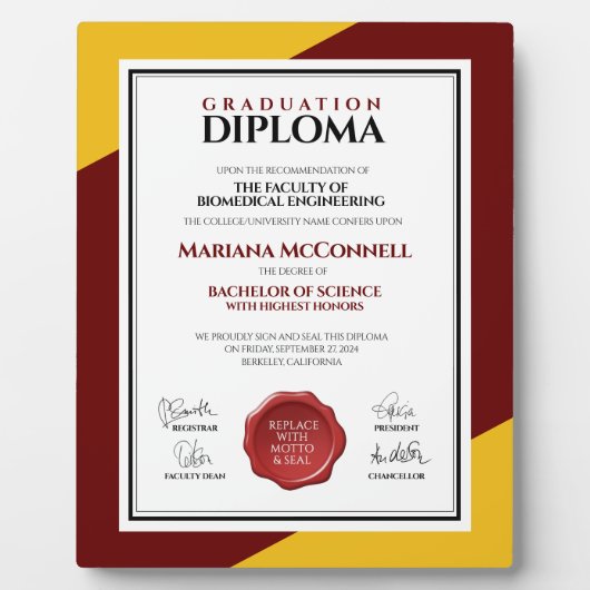 Hochschuldiplom der Red Gold School Uni Fotoplatte (Vorderseite)