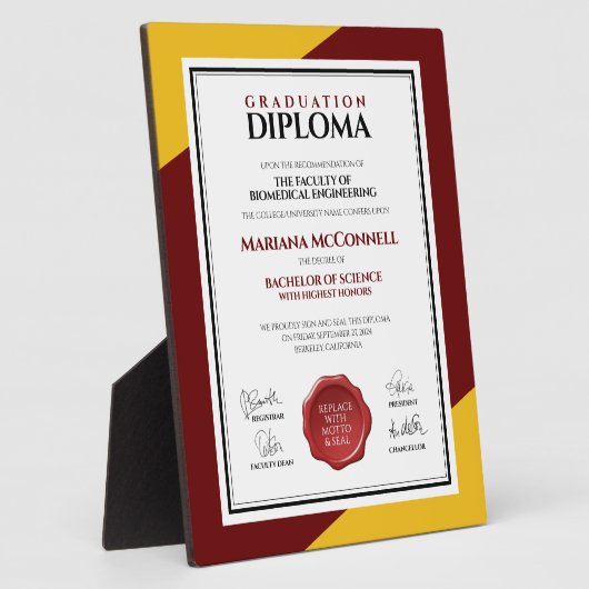 Hochschuldiplom der Red Gold School Uni Fotoplatte (Seite)