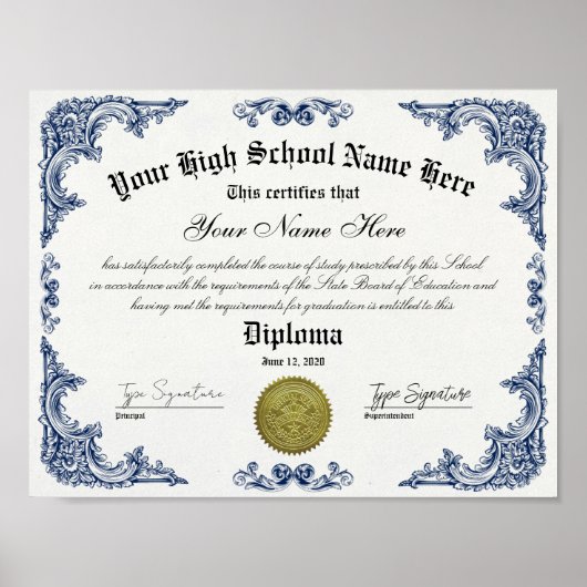 Hochschuldiplom, GED-Zertifikat Poster (Vorne)