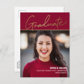 Hochschule für Rotes Foto (Elegante Gold Script) Ankündigungspostkarte (Vorne/Hinten)