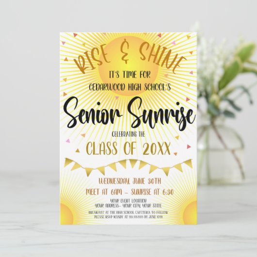 Hochschule Senior Sunrise Event Party Einladung (Stehend Vorderseite)