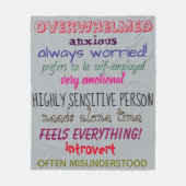HOCHSENSITIVE PERSON Gemeinsame Merkmale Word druc Fleecedecke (Vorderseite)