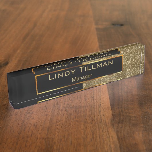 Hochskaliger Gold-Glitzer und Schwarz Namensplakette (Seite)