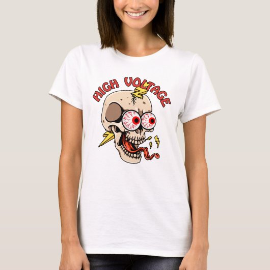 Hochspannungsschädel Power Elektriker Lineman T-Shirt (Vorderseite)