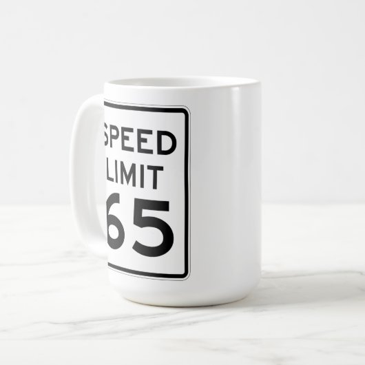 Höchstgeschwindigkeit 65 MPH-Zeichen Kaffeetasse (Vorderseite Links)