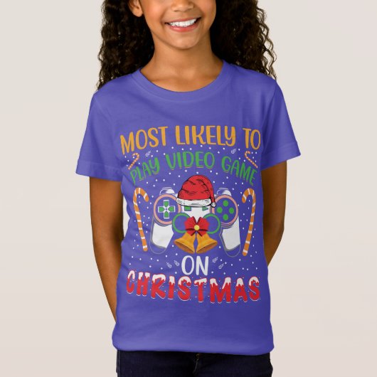 Höchstwahrscheinlich spielen Videospiel auf Weihna T-Shirt (Vorderseite)