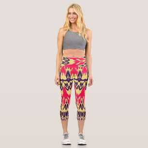 Hochwaiste Capris, Multicolor-Stoffmuster-Oberteil Capri Leggings