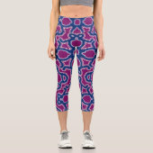 Hochwaiste Capris, Multicolor-Stoffmuster-Oberteil Capri Leggings (Vorderseite)