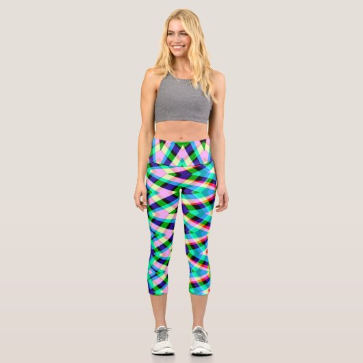 Hochwaisted Capris, ein elegantes, kariertes Zickz Capri Leggings (Vorderseite)