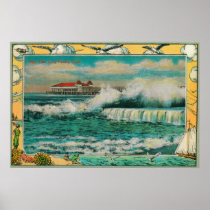 Hochwasser in Long Beach, Kalifornien Poster