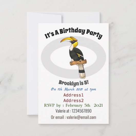 Hochwertige Hornbalg-Cartoon-Abbildung Einladung (Vorderseite)