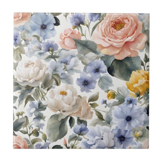 Hochwertige Pastell-Rose Peonies und Anemones Fliese (Vorderseite)