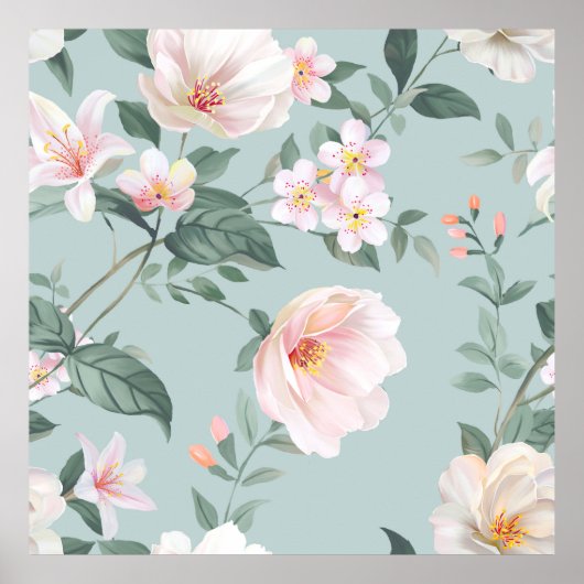 hochwertiges Set verschiedener Aquarellblumen Poster (Vorne)