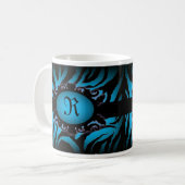 Hochwertiges Türkis Zebra Print Monogramm Kaffeetasse (Vorderseite Links)